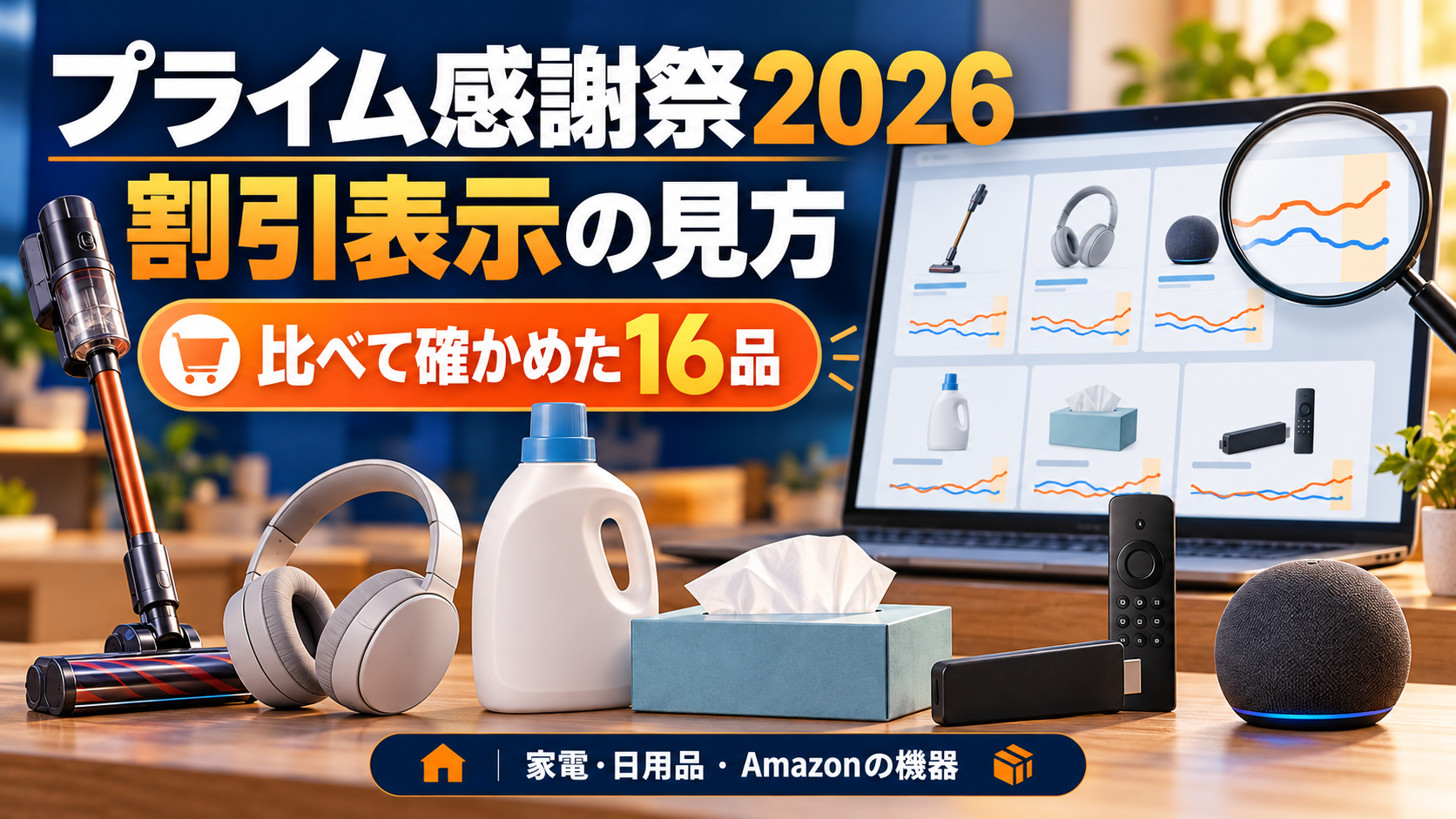 プライム感謝祭2026、割引表示の見方と、比べて確かめた16品｜家電・日用品・Amazonの機器